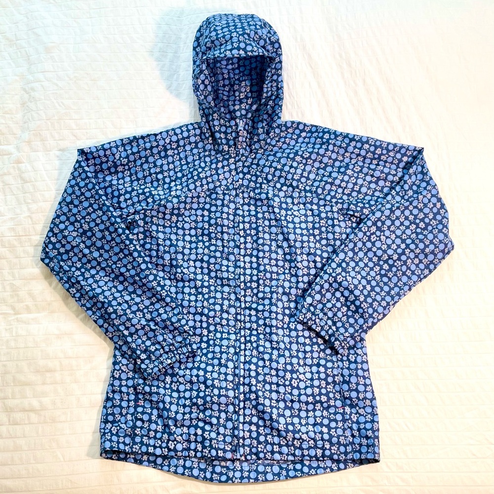 Lands' End Kids Navy and Light Blue Floral Rain Jacket (Size 14, Kids Large / L)